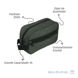 Necessaire Grande em Poliéster com Alça e Zíper 4L Preta