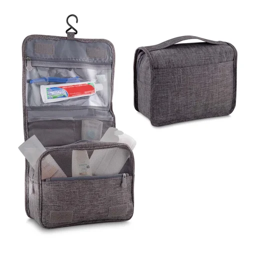 Necessaire Grande com Cabide Poliéster Cinza para Viagens