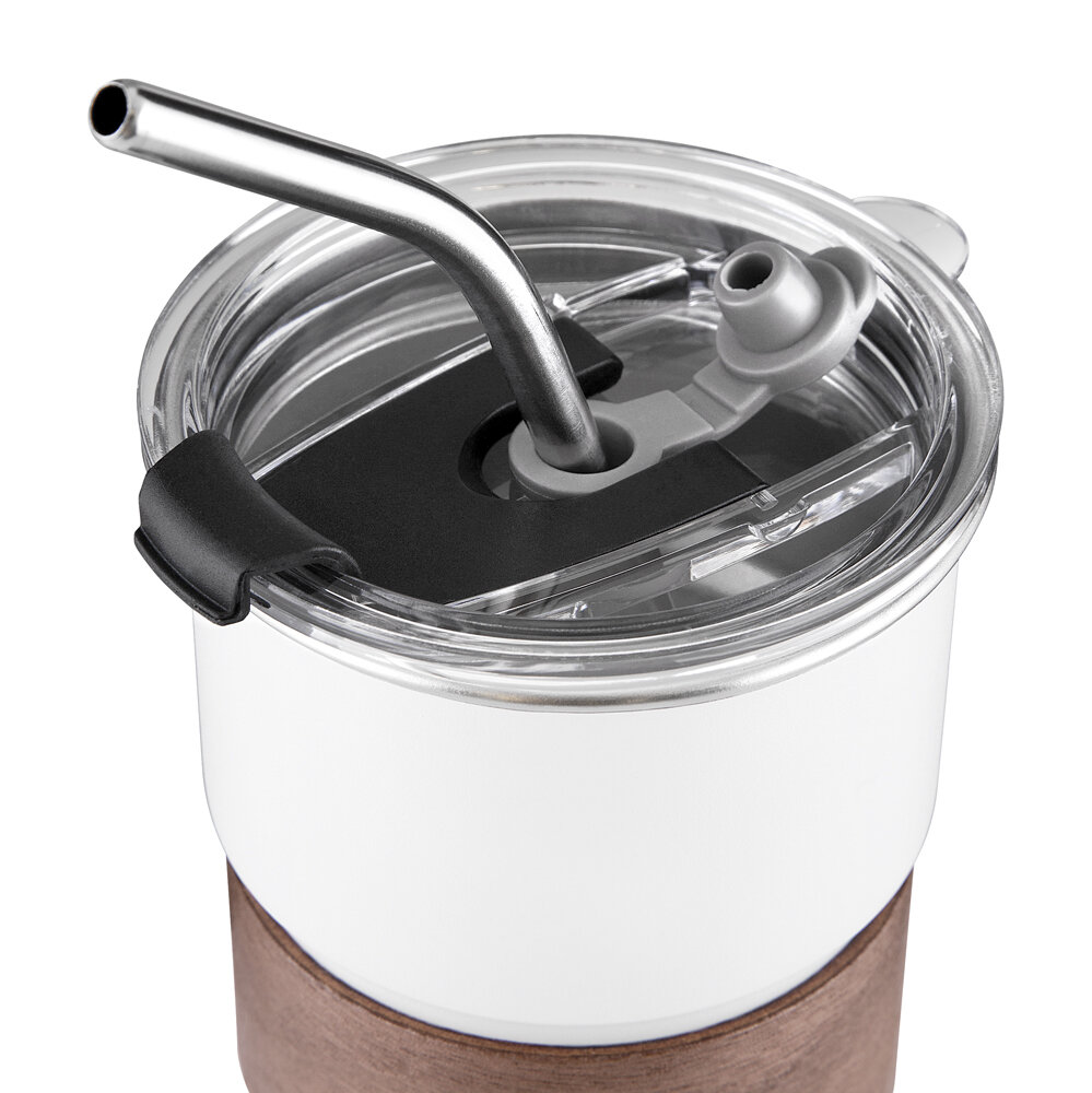 Copo de Café com Canudo em Inox Hermético 250ml Branco