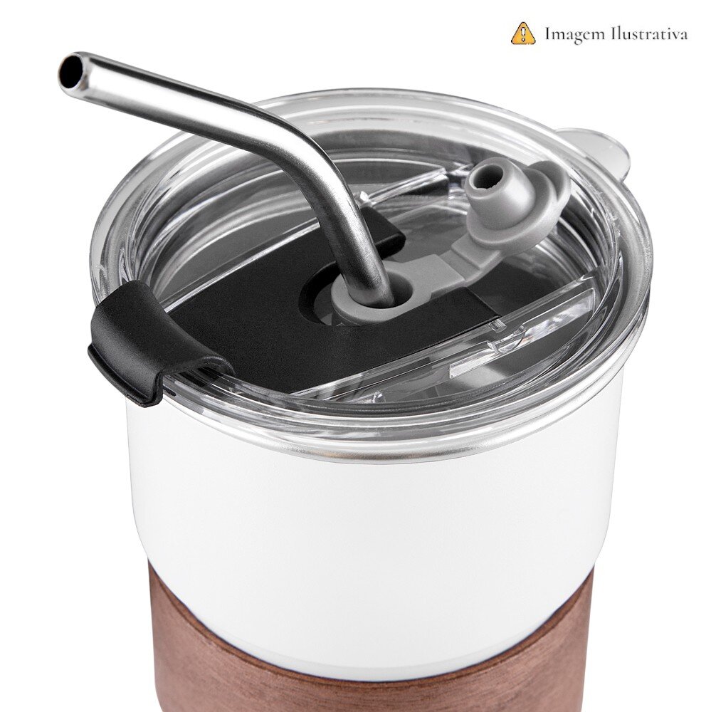 Copo de Café com Canudo em Inox Hermético 250ml Prata