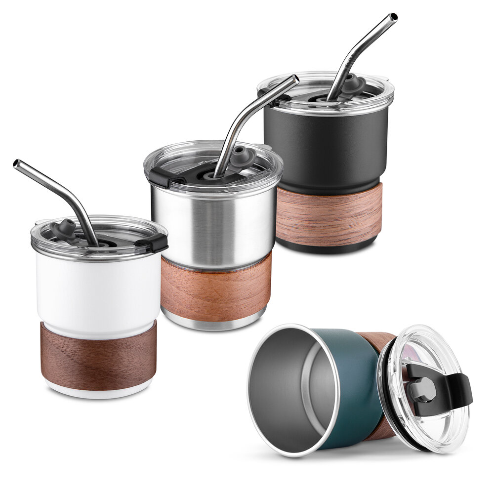 Copo de Café com Canudo em Inox Hermético 250ml Prata