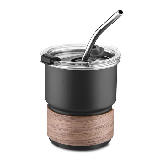 Copo de Café com Canudo em Inox Hermético 250ml Preto