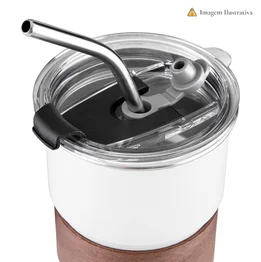 Copo de Café com Canudo em Inox Hermético 250ml Verde