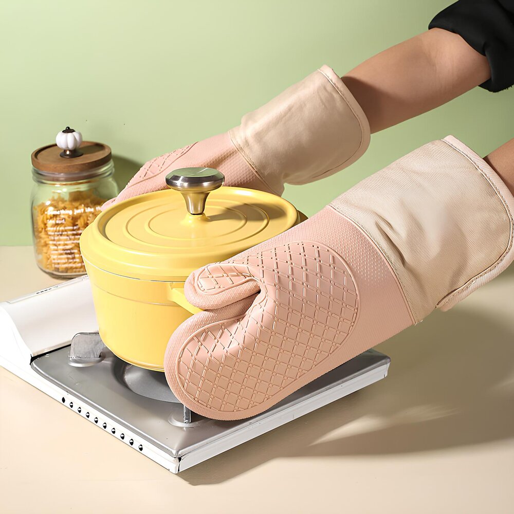 Luva de Silicone Térmica Resistente ao Calor com Forro de Algodão - Azul