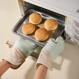 Luva de Silicone Térmica Resistente ao Calor com Forro de Algodão - Verde
