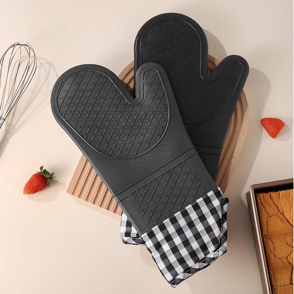 Luva de Silicone Térmica Resistente ao Calor Xadrez - Preta