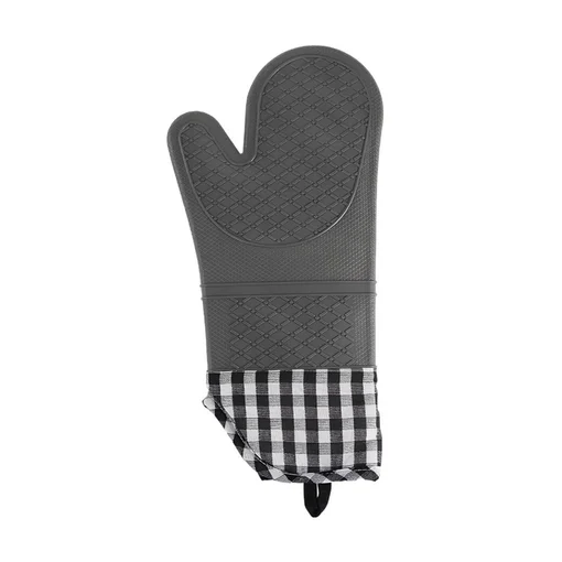 Luva de Silicone Térmica Resistente ao Calor Xadrez - Cinza