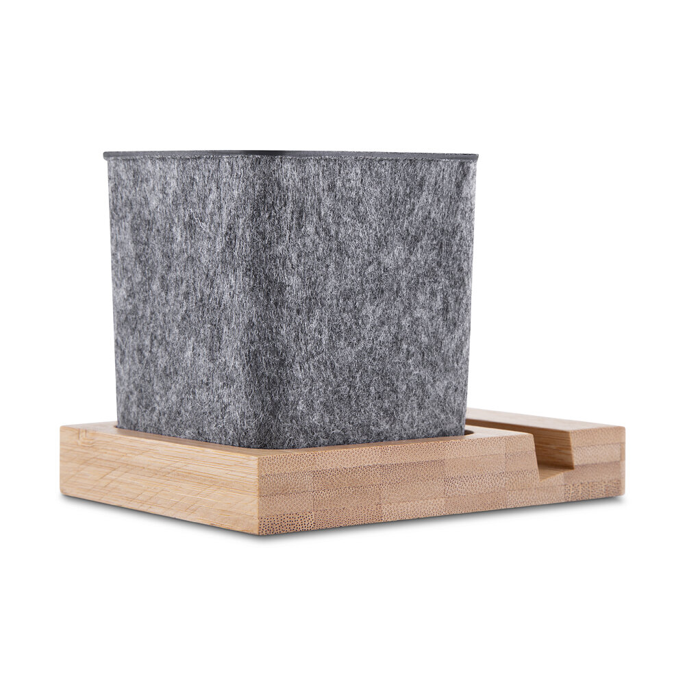 Porta Lápis e Celular em Feltro com Base de Bambu Organizador