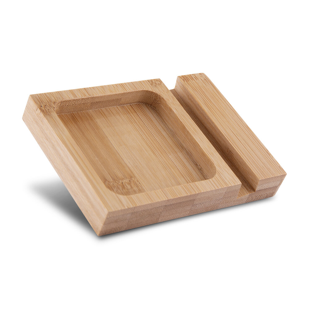 Porta Lápis e Celular em Feltro com Base de Bambu Organizador