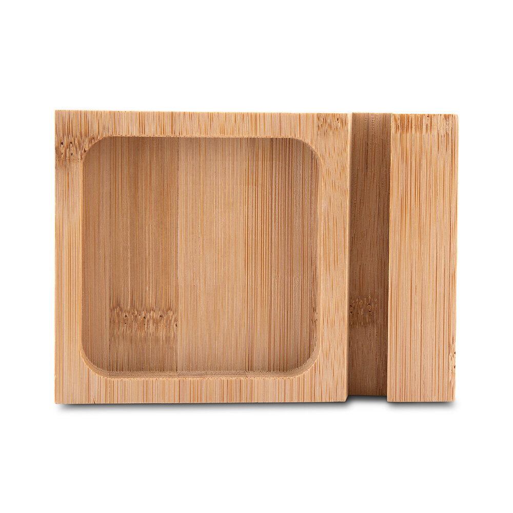 Porta Lápis e Celular em Feltro com Base de Bambu Organizador