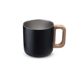 Caneca Térmica 400ml Parede Dupla com Alça de Bambu Preta