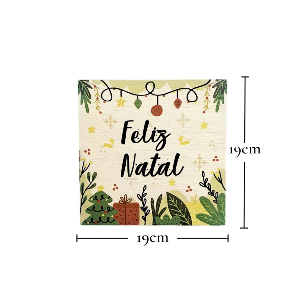 Quadrinho Natalino Feliz Natal Compensado 19x19x1cm Decoração