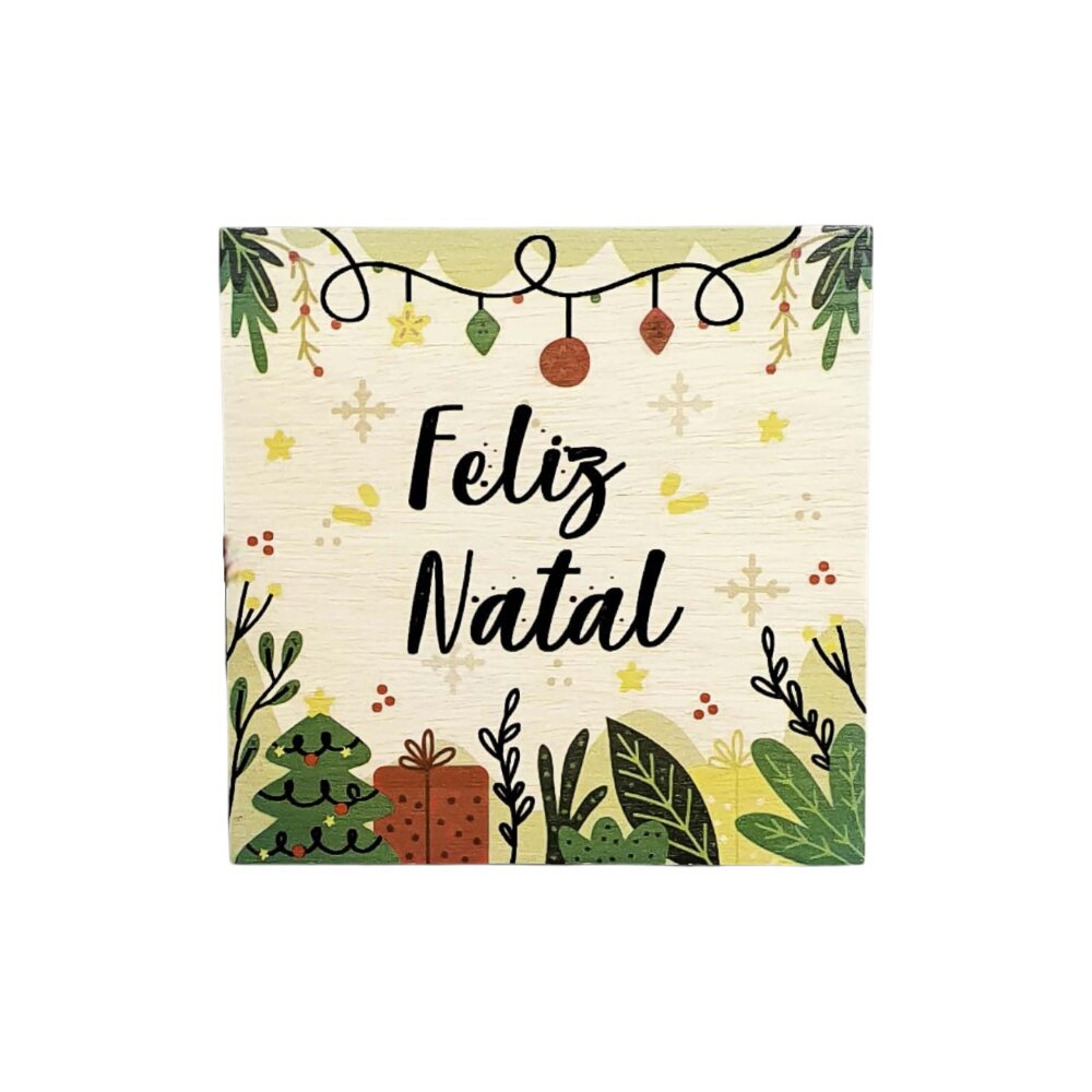 Quadrinho Natalino Feliz Natal Compensado 19x19x1cm Decoração