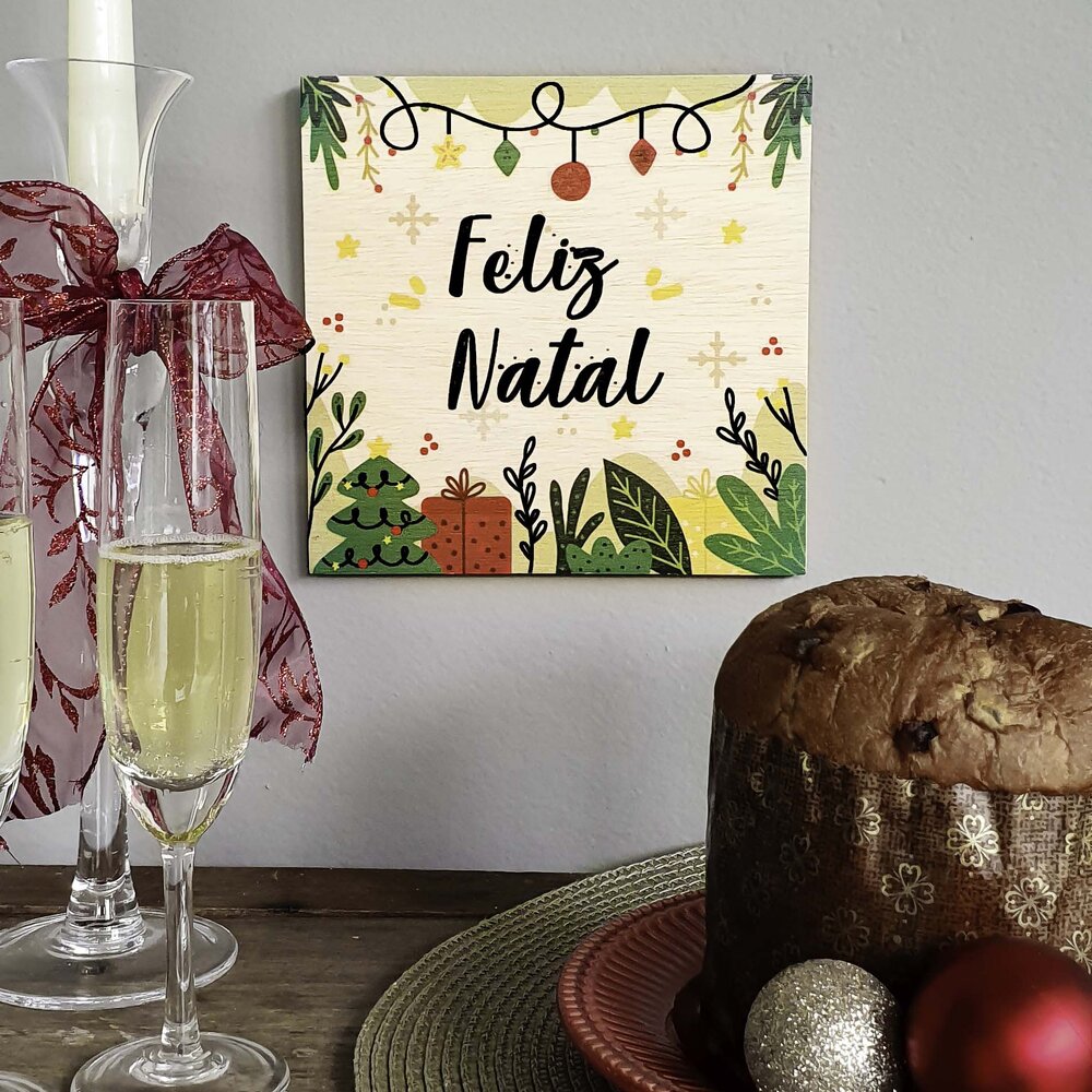 Quadrinho Natalino Feliz Natal Compensado 19x19x1cm Decoração