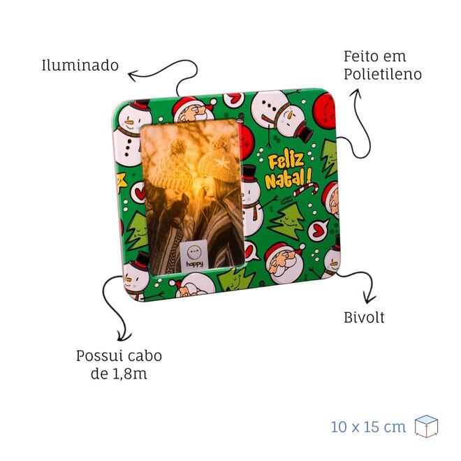 Luminária Porta-Retrato Natal Feliz Luciano Martins Polietileno Bivolt