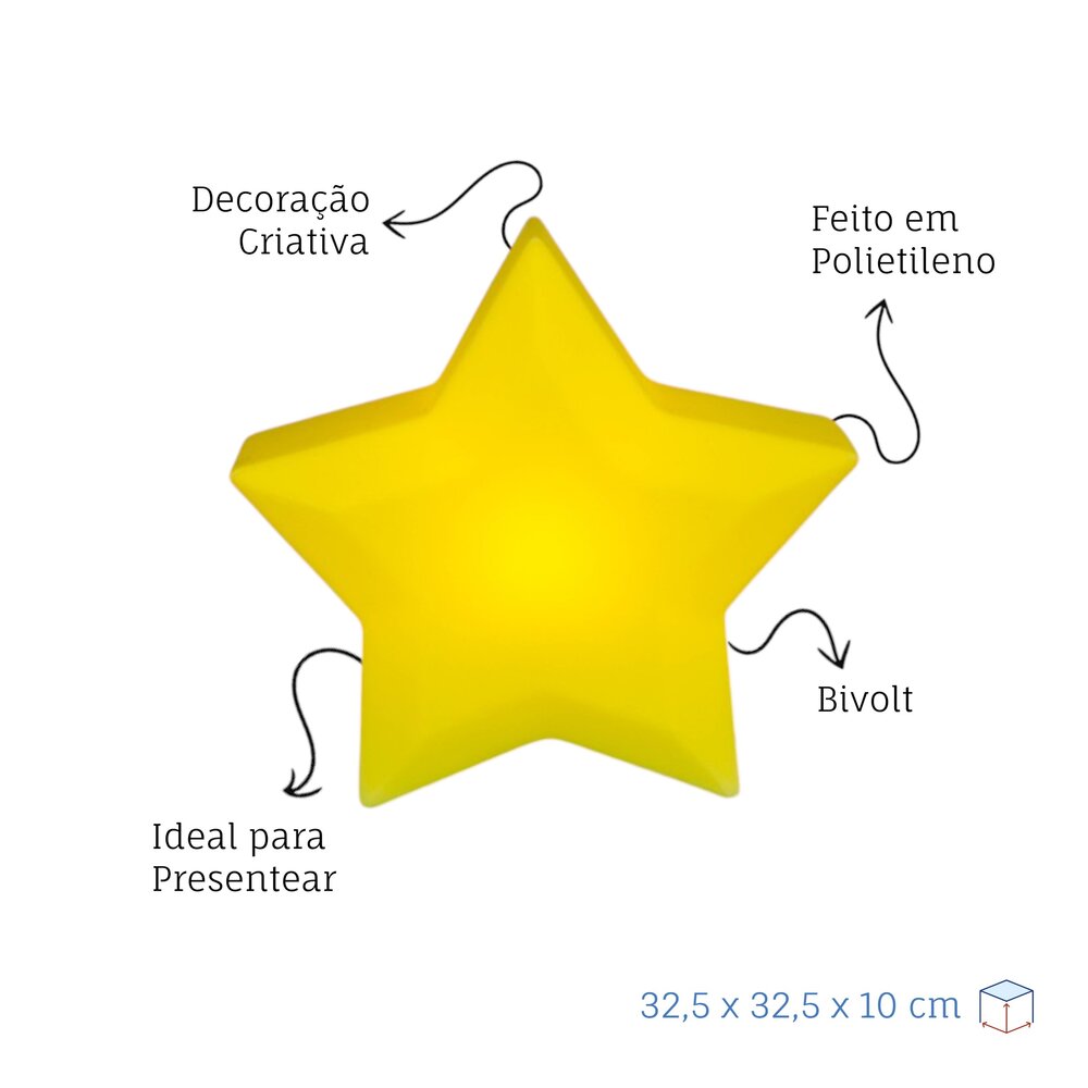 Luminária Estrela Infantil Amarela Bivolt Decoração Quarto