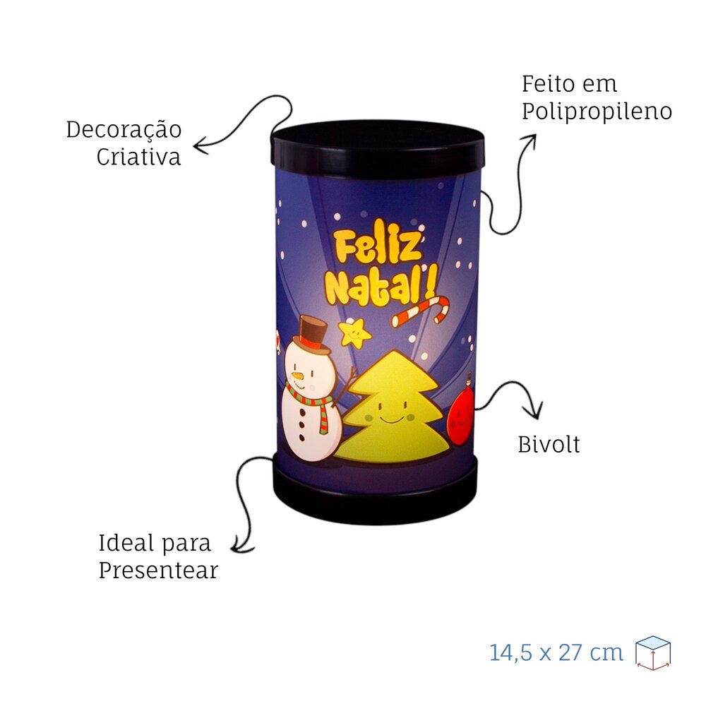 Luminária Abajur Natal Feliz Luciano Martins Bivolt Decoração