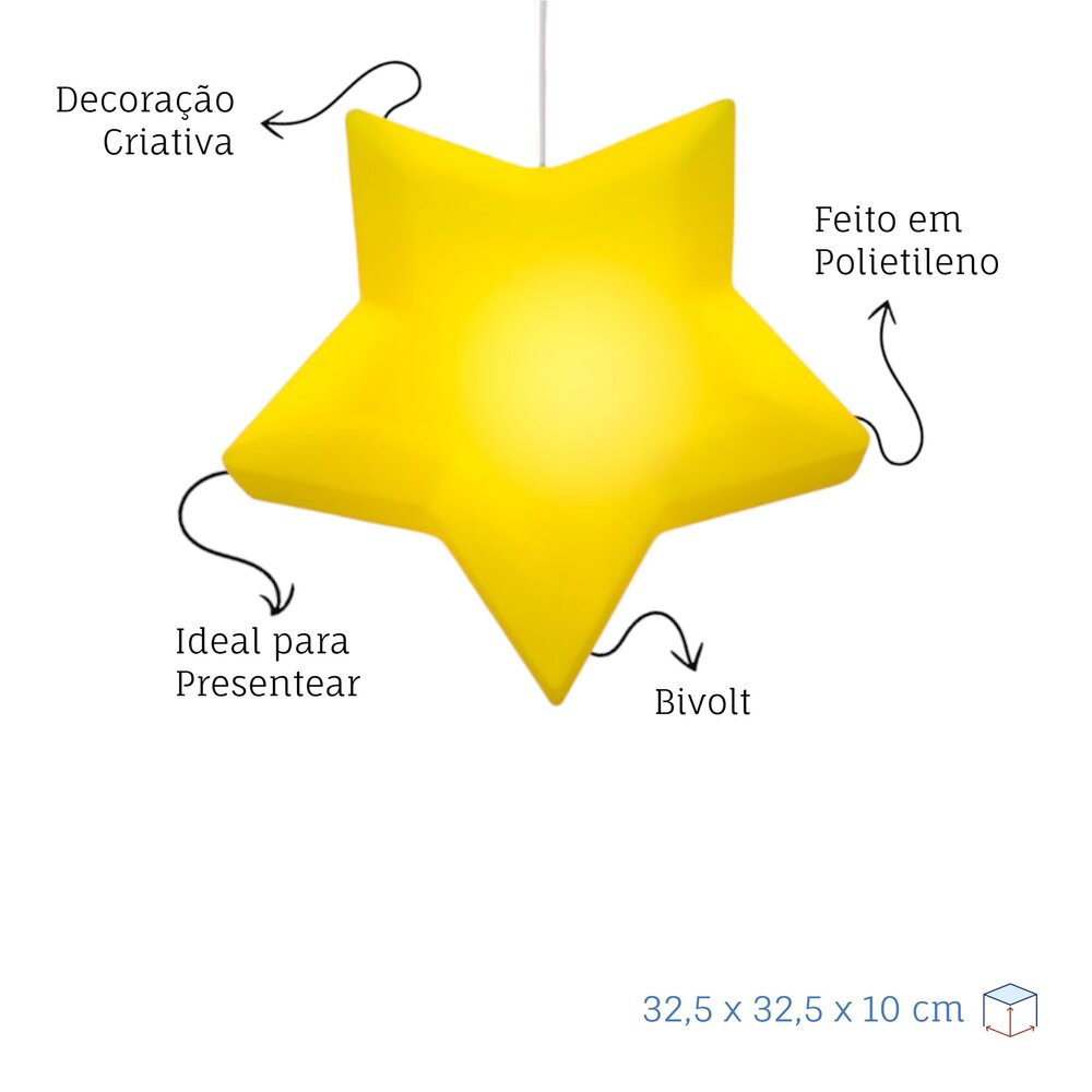 Luminária Pendente Estrela Infantil Amarela Bivolt Decoração Quarto