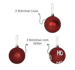Kit 5 Bolas de Natal Grande 7cm HoHoHo Decoração Natalina Enfeite Árvore