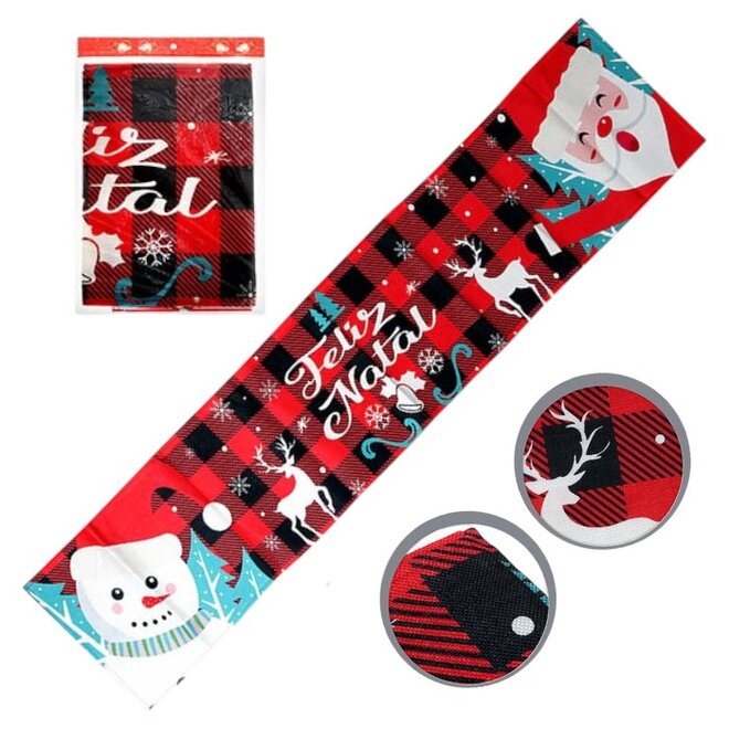 Caminho de Mesa Natalino Xadrez Vermelho 1,8m x 33cm Decorativo