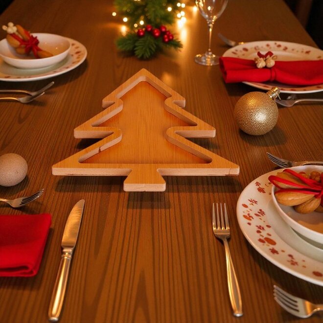 Petisqueira em MDF Árvore de Natal 21x21cm Madeira Decoração Ceia