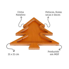 Petisqueira em MDF Árvore de Natal 21x21cm Madeira Decoração Ceia