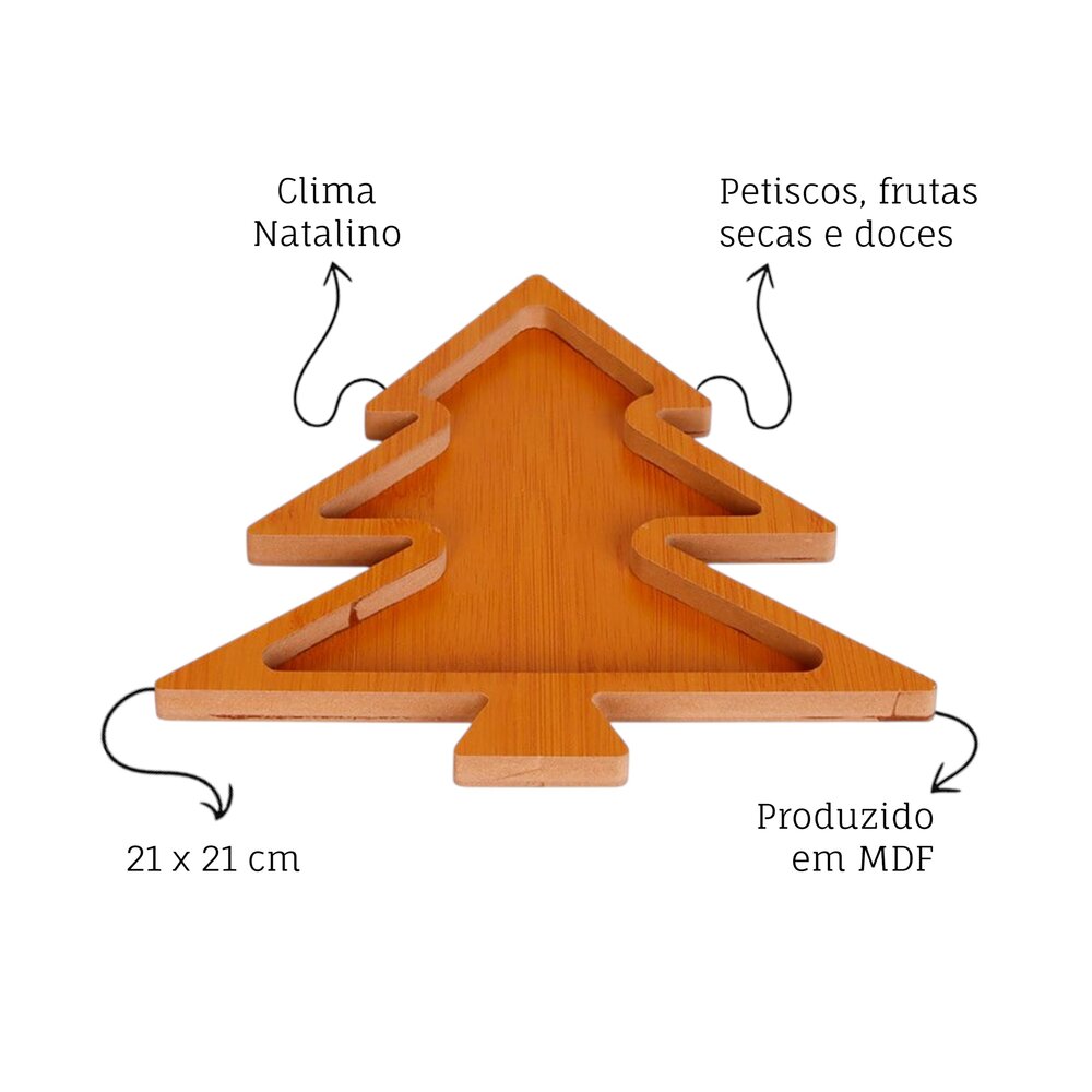 Petisqueira em MDF Árvore de Natal 21x21cm Madeira Decoração Ceia