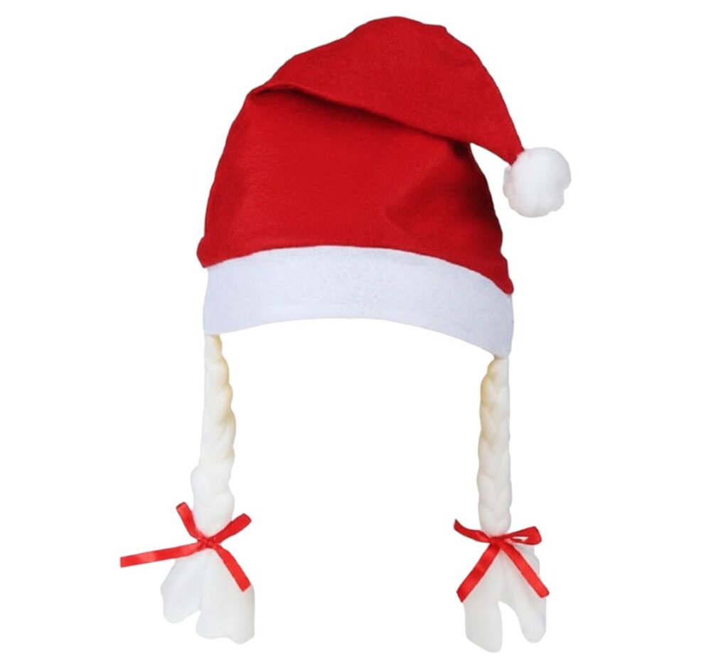 Touca com Trança Natalina 28x55cm Gorro de Natal Pompom Mamãe Noel