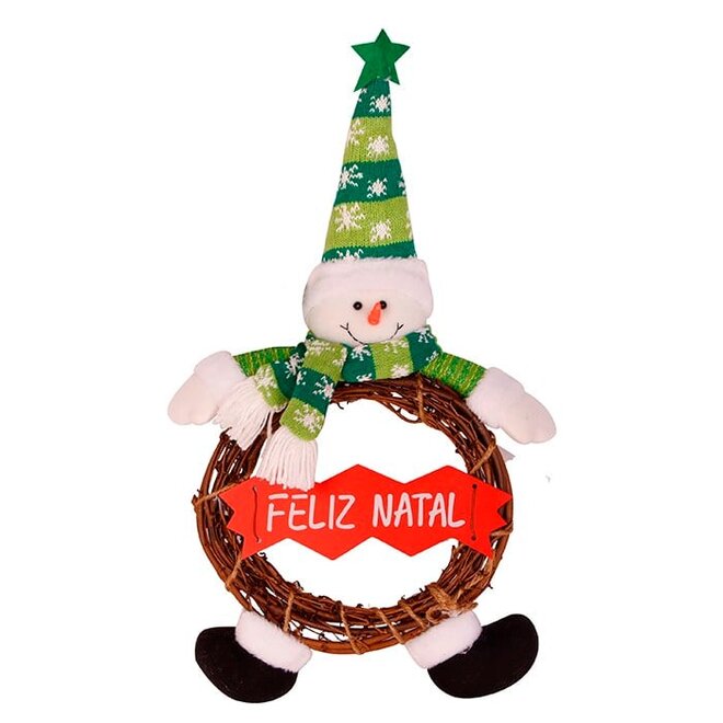 Guirlanda Boneco de Neve Madeira 40cm Decorativo Placa Feliz Natal