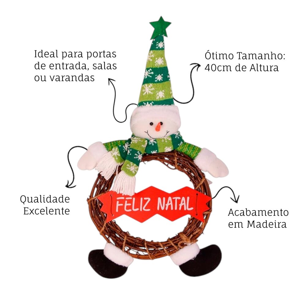 Guirlanda Boneco de Neve Madeira 40cm Decorativo Placa Feliz Natal