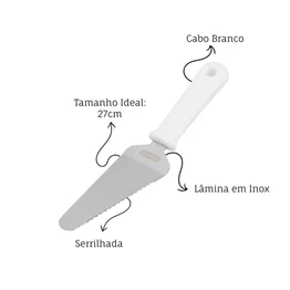Espátula para Bolo Inox com Serra Profissional 27x6cm Cabo Branco