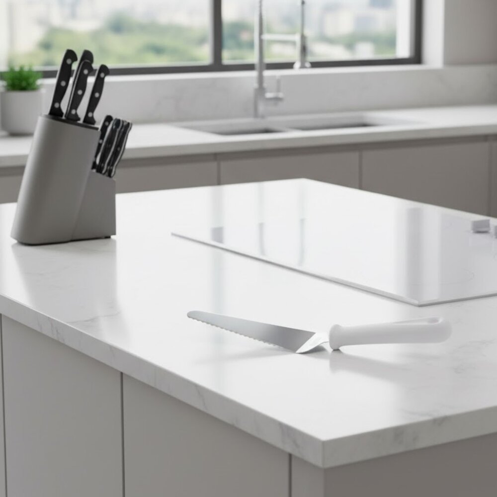 Espátula para Bolo Inox com Serra Profissional 27x6cm Cabo Branco