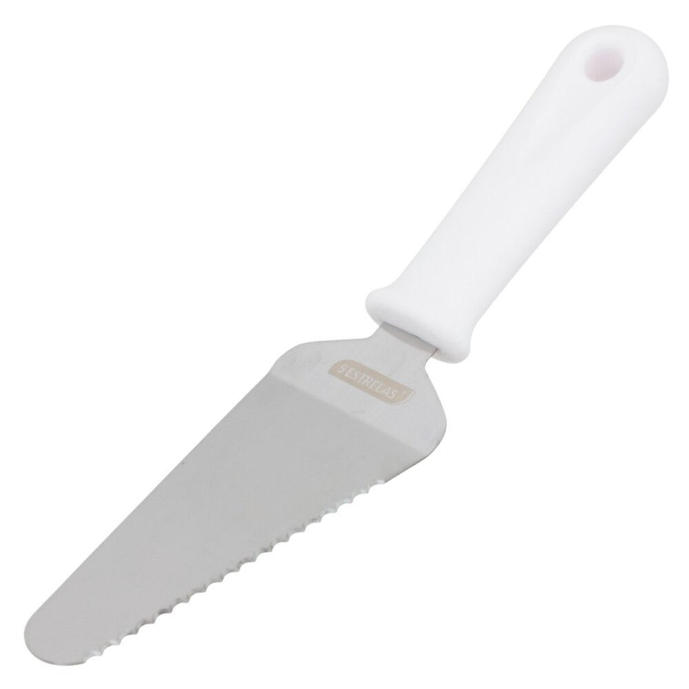 Espátula para Bolo Inox com Serra Profissional 27x6cm Cabo Branco
