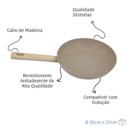 Frigideira Indução Antiaderente Cabo de Madeira Linha Marble 20cm