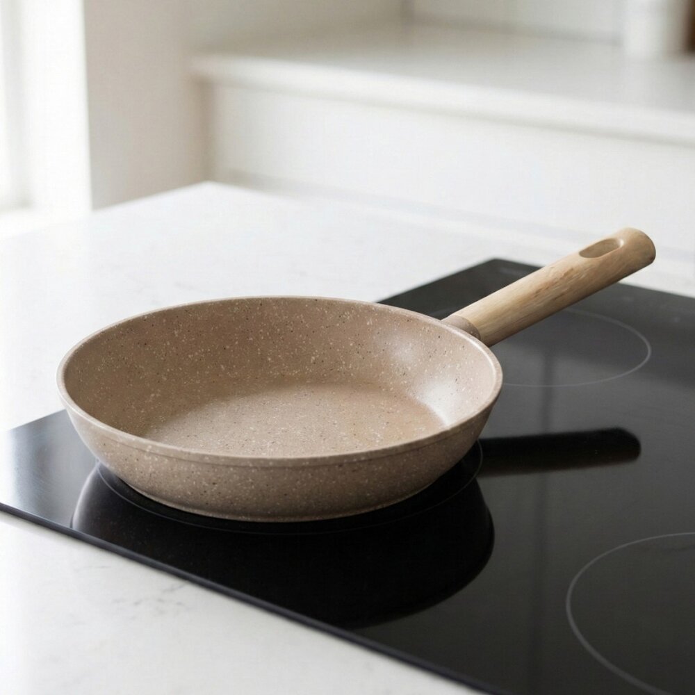 Frigideira Indução Antiaderente Cabo de Madeira Linha Marble 20cm