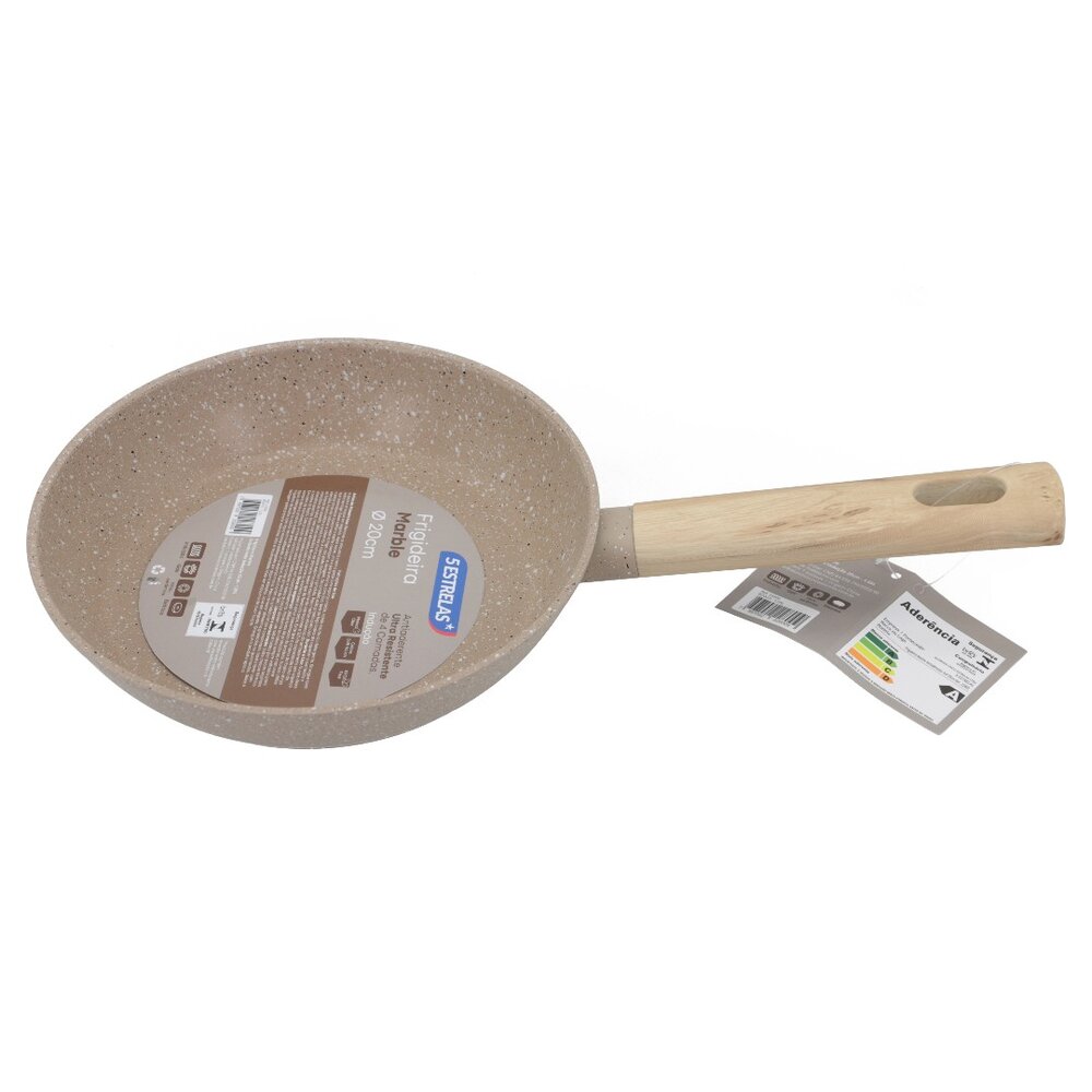 Frigideira Indução Antiaderente Cabo de Madeira Linha Marble 20cm