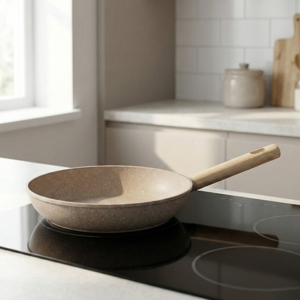 Frigideira Indução Antiaderente Cabo de Madeira Linha Marble 24cm