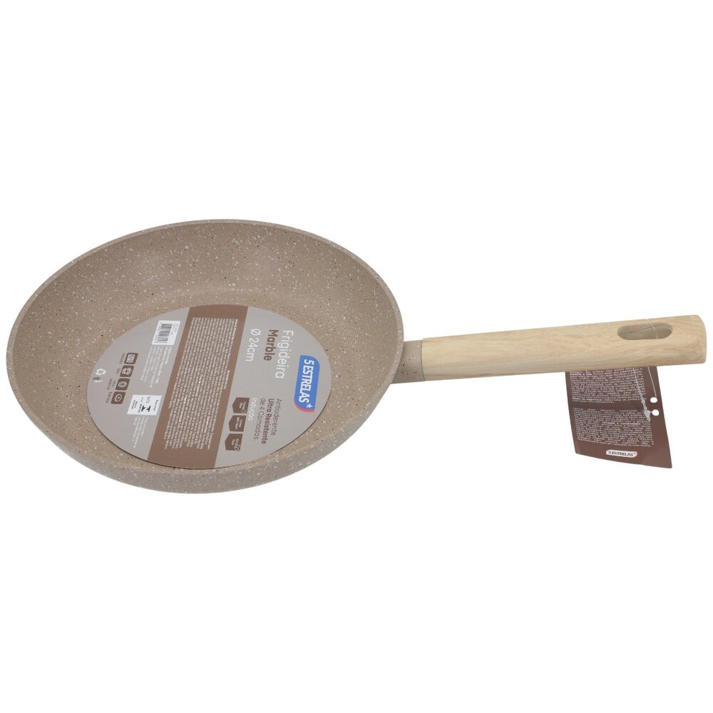 Frigideira Indução Antiaderente Cabo de Madeira Linha Marble 24cm