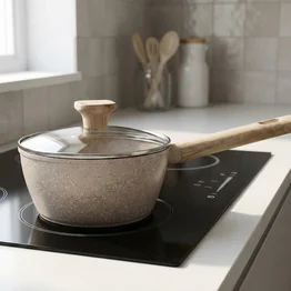 Panela Indução Antiaderente Linha Marble 16cm Cabo de Madeira