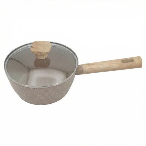 Panela Indução Antiaderente Linha Marble 18cm Cabo de Madeira