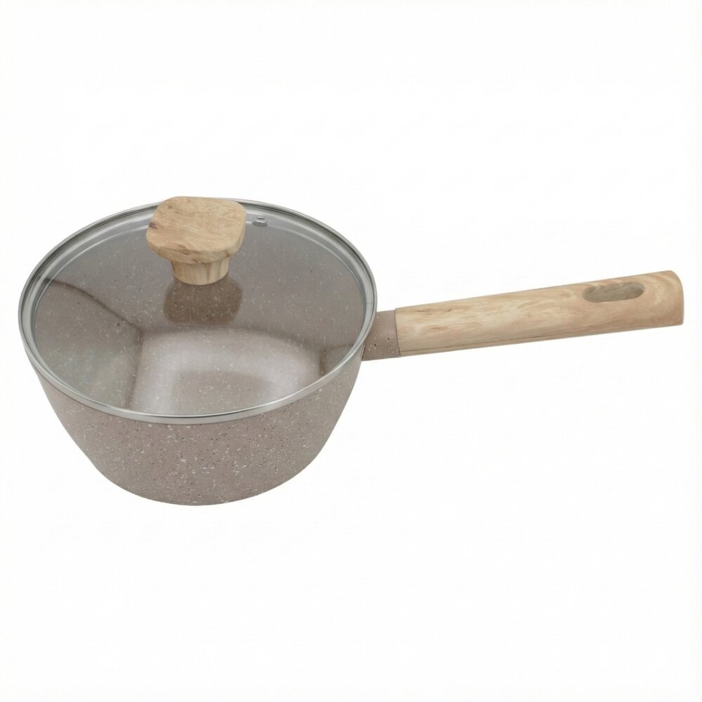 Panela Indução Antiaderente Linha Marble 18cm Cabo de Madeira