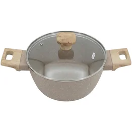 Panela Caçarola Indução Antiaderente Marble 20cm Cabo de Madeira