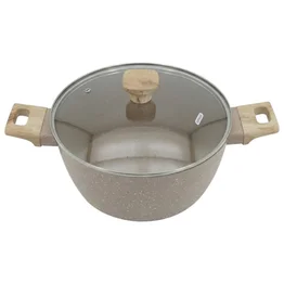 Panela Caçarola Indução Antiaderente Marble 24cm Cabo de Madeira