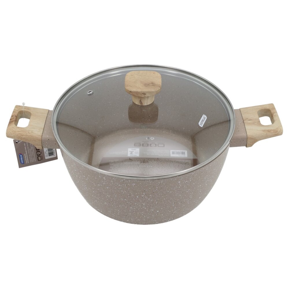 Panela Caçarola Indução Antiaderente Marble 24cm Cabo de Madeira