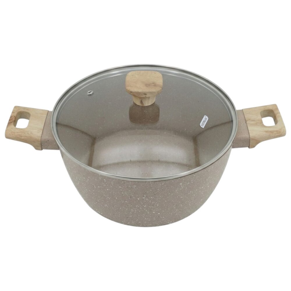 Panela Caçarola Indução Antiaderente Marble 24cm Cabo de Madeira