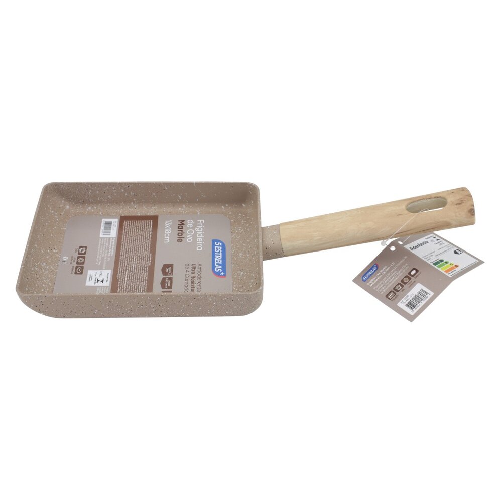 Frigideira Quadrada Ovo Antiaderente Marble 13x18cm Cabo de Madeira