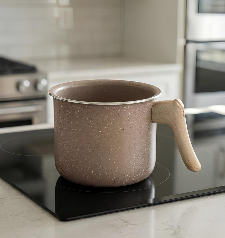 Caneco Leiteira Indução Antiaderente Marble Ø14cm Cabo de Madeira