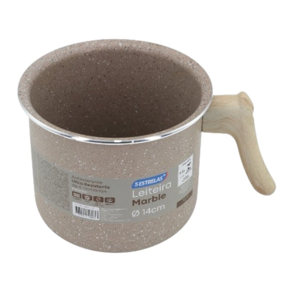 Caneco Leiteira Indução Antiaderente Marble Ø14cm Cabo de Madeira