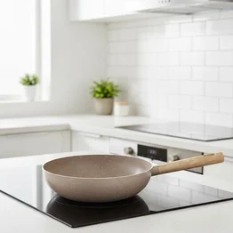 Frigideira Wok Antiaderente Marble Indução Ø28cm Cabo de Madeira