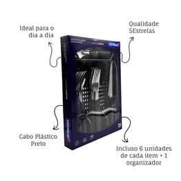 Jogo de Talheres 25 Peças Cabene com Suporte de Gaveta Preto